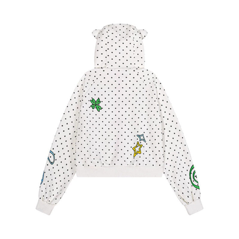 Damen Kuschelige Kapuzenjacke mit Ohren, Allover‑Sternmuster und verspielten Cartoon‑Prints Nord Taschen