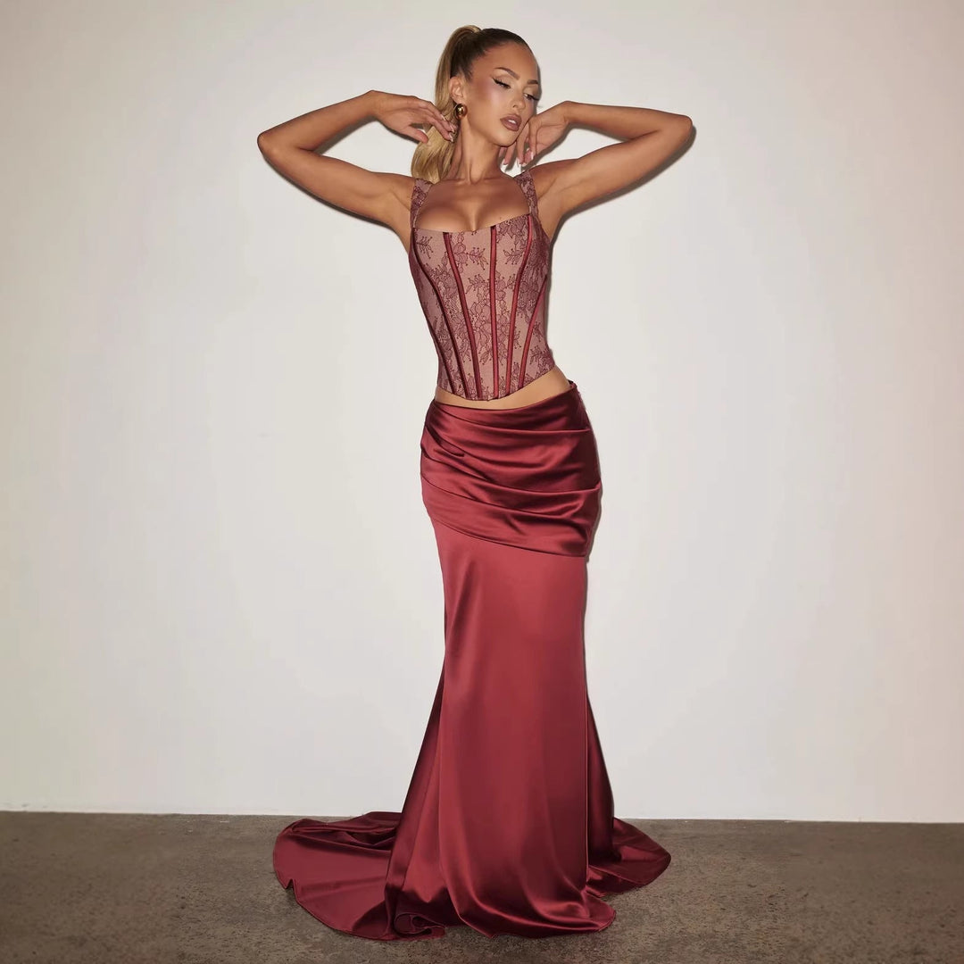 Damen Elegantes Abendkleid mit Korsett-Oberteil und drapiertem Rock Nord Taschen