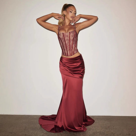 Damen Elegantes Abendkleid mit Korsett-Oberteil und drapiertem Rock Nord Taschen