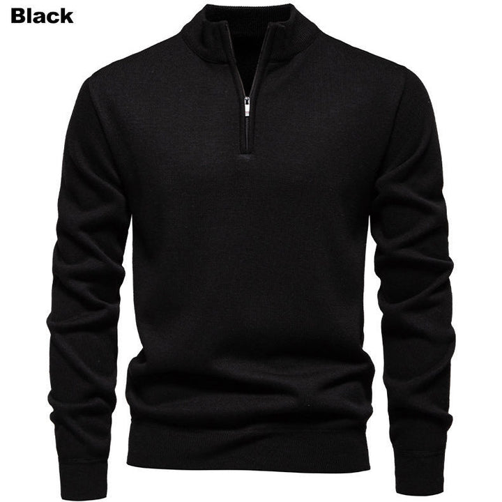 Herren feiner Strickpullover mit kurzem Reißverschluss und hohem Kragen