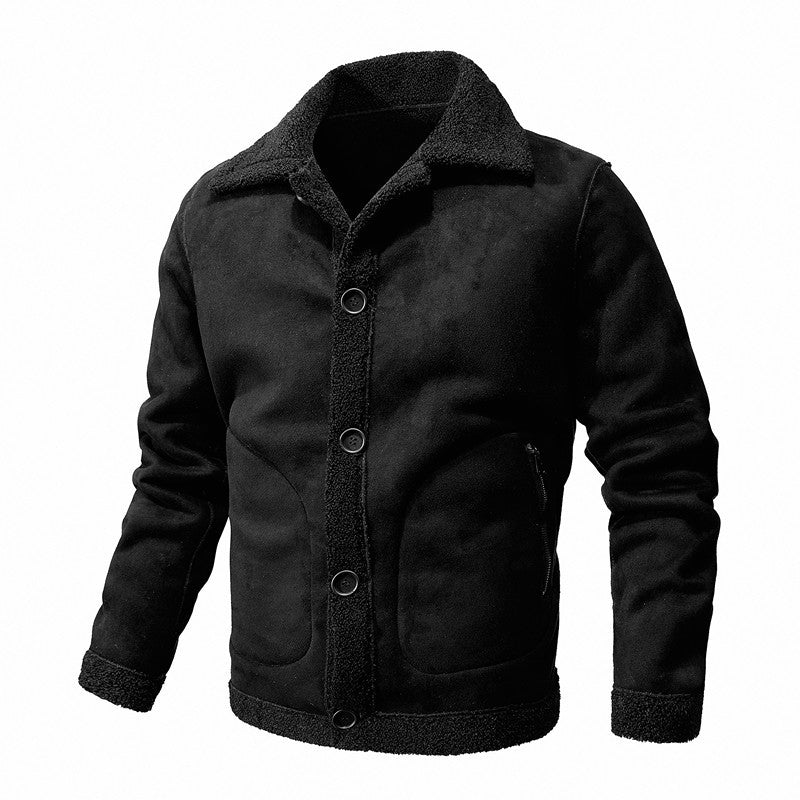 Herren Lammfell-inspirierte Teddy-Fleece Jacke mit Knopfleiste und Reißverschlusstaschen Nord Taschen