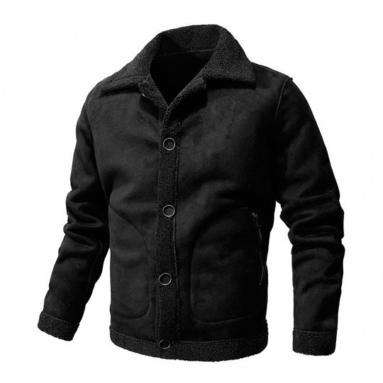 Herren Lammfell-inspirierte Teddy-Fleece Jacke mit Knopfleiste und Reißverschlusstaschen Nord Taschen