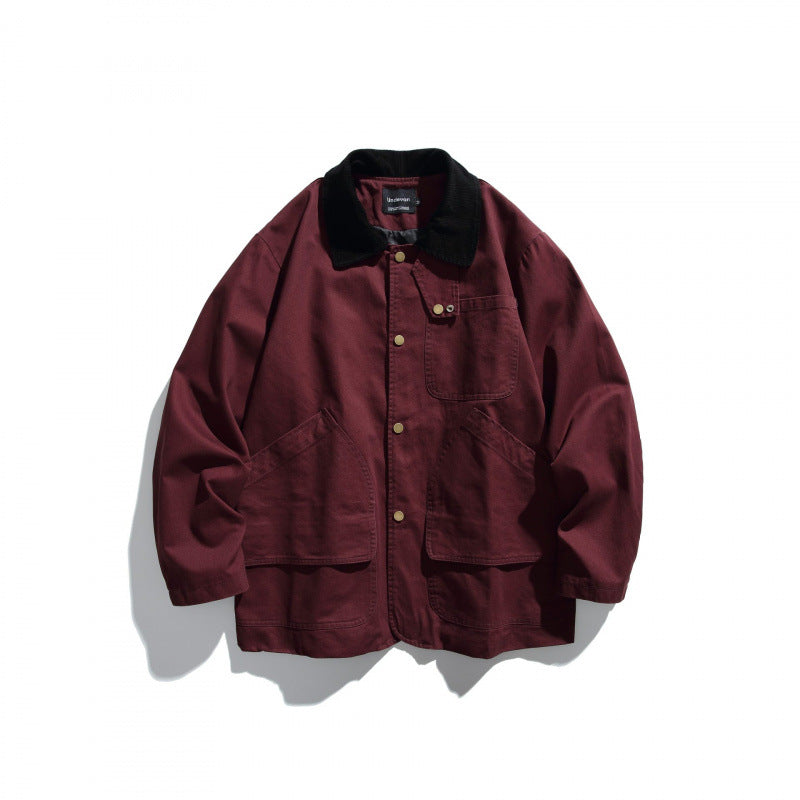Herren Canvas-Chorejacke mit Cordkragen und Druckknopffront Nord Taschen
