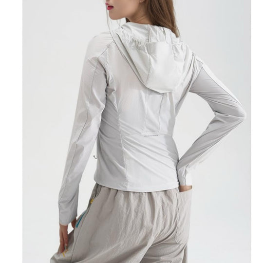 Damen Leichte Kapuzen-Windjacke mit Reißverschluss und verstellbarem Saum Nord Taschen