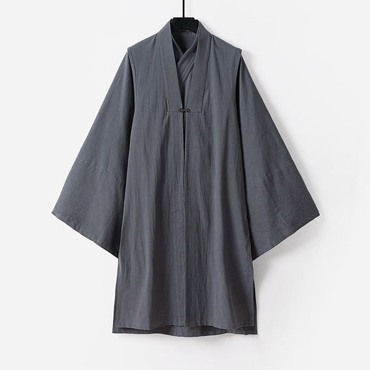 Unisex Asiatisch inspirierte Oversize-Kimono-Jacke mit Trompetenärmeln und kleinem Knebelverschluss Nord Taschen
