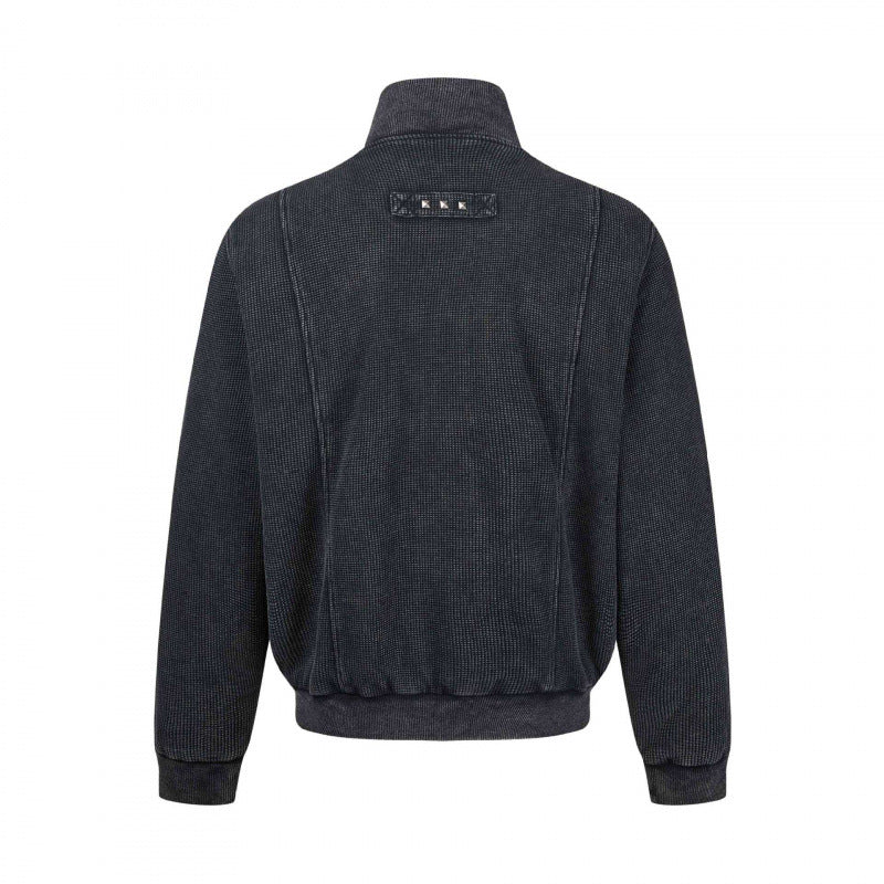Unisex Grobgestrickte Zip‑Bomberjacke mit Stehkragen, Nieten‑Detail und Reißverschlusstaschen Nord Taschen