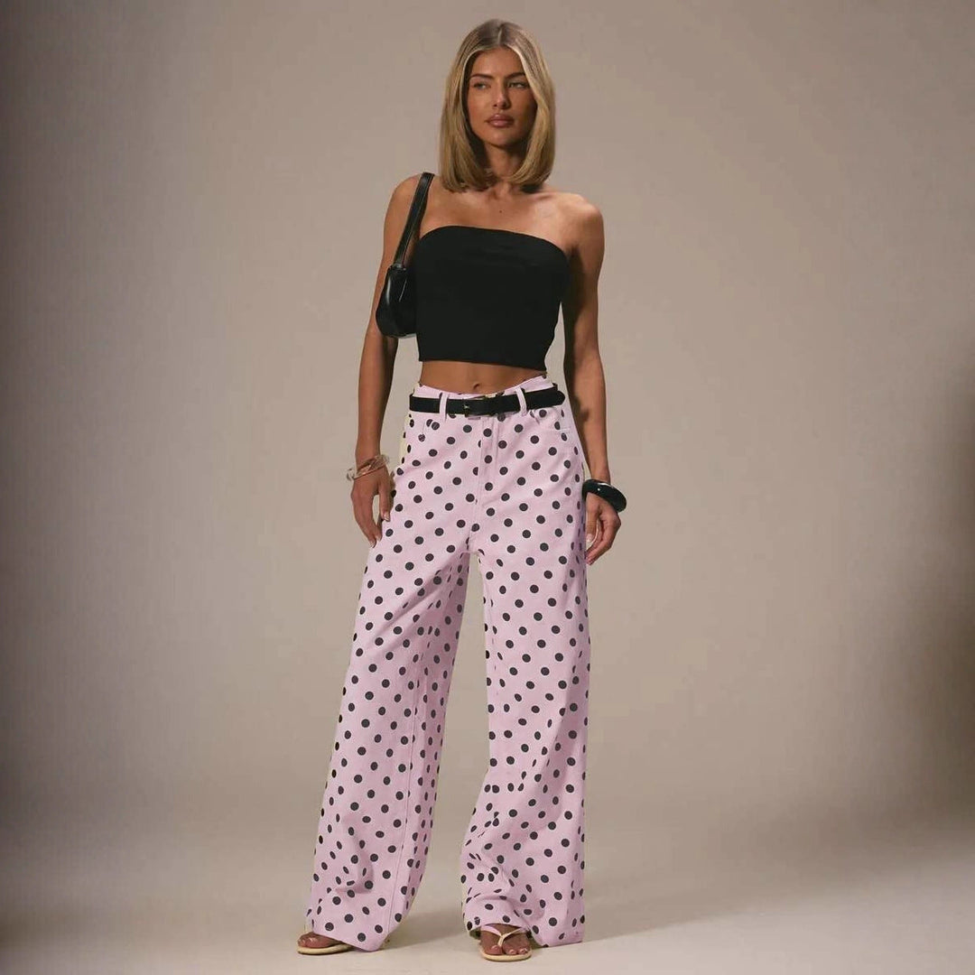 Damen weite Polka-Dot Palazzo-Hosen mit high-waist Schnitt