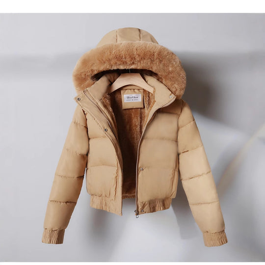 Damen nan kurze wattierte Kapuzenjacke mit Kunstfellbesatz, elastischem Saum und verdecktem Reißverschluss Nord Taschen