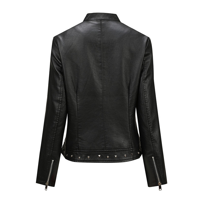 Damen Bikerjacke aus Lederimitat mit Nietenverzierung und tailliertem Schnitt Nord Taschen