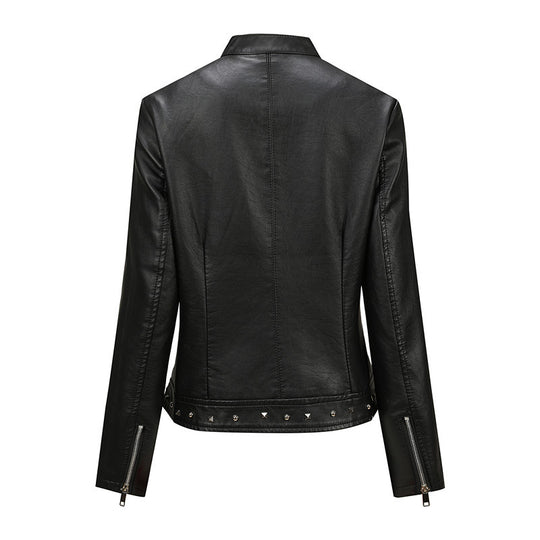 Damen Bikerjacke aus Lederimitat mit Nietenverzierung und tailliertem Schnitt Nord Taschen