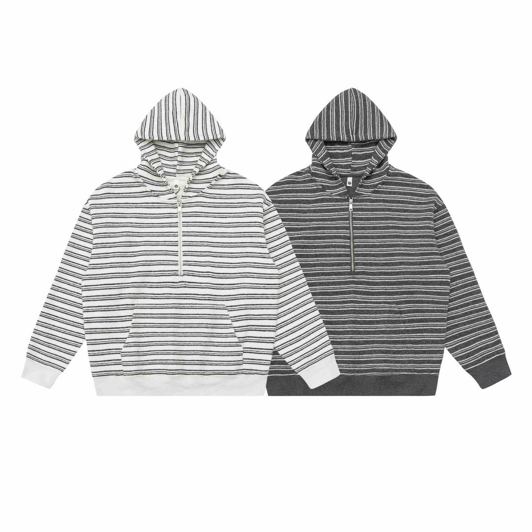 Unisex Gestreiftes Kapuzensweatshirt mit halbem Reißverschluss und Kängurutasche Nord Taschen