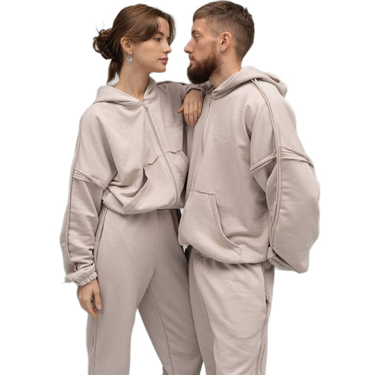 Unisex Oversize Hoodie-Set aus weichem Fleece mit Reißverschluss und Jogginghose Nord Taschen