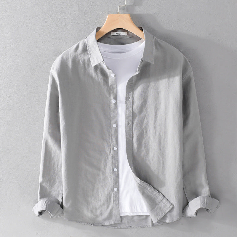 Herren Leinenmix-Layering-Overshirt mit Kentkragen, gerundetem Saum und Soft‑Touch Nord Taschen