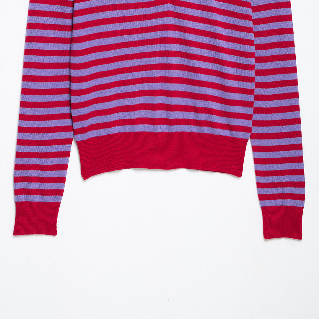 Damen Gestreifter Cropped-Polo-Cardigan aus Feinstrick mit Knopfleiste Nord Taschen
