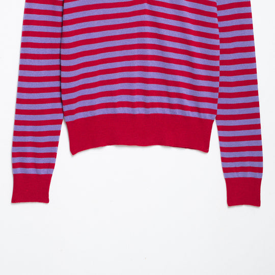 Damen Gestreifter Cropped-Polo-Cardigan aus Feinstrick mit Knopfleiste Nord Taschen