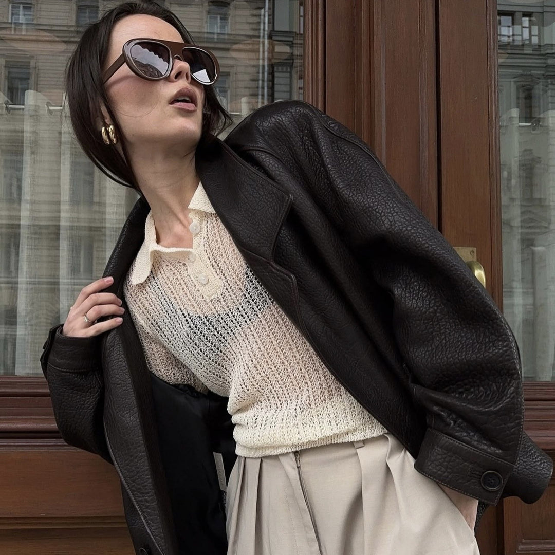 Damen Oversize Lederoptik-Mantel mit strukturierter Oberfläche und weitem Revers Nord Taschen