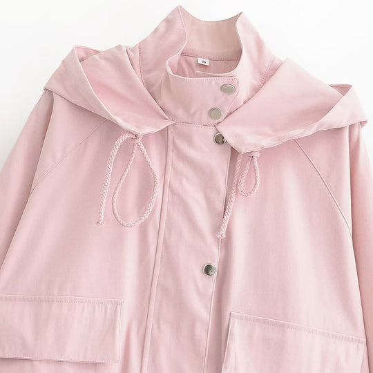 Damen Kurze wasserabweisende Kapuzenjacke mit Tunnelzug, Druckknopfleiste und Pattentaschen Nord Taschen