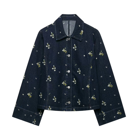 Damen Jeansjacke mit floraler Stickerei und kastiger Silhouette Nord Taschen
