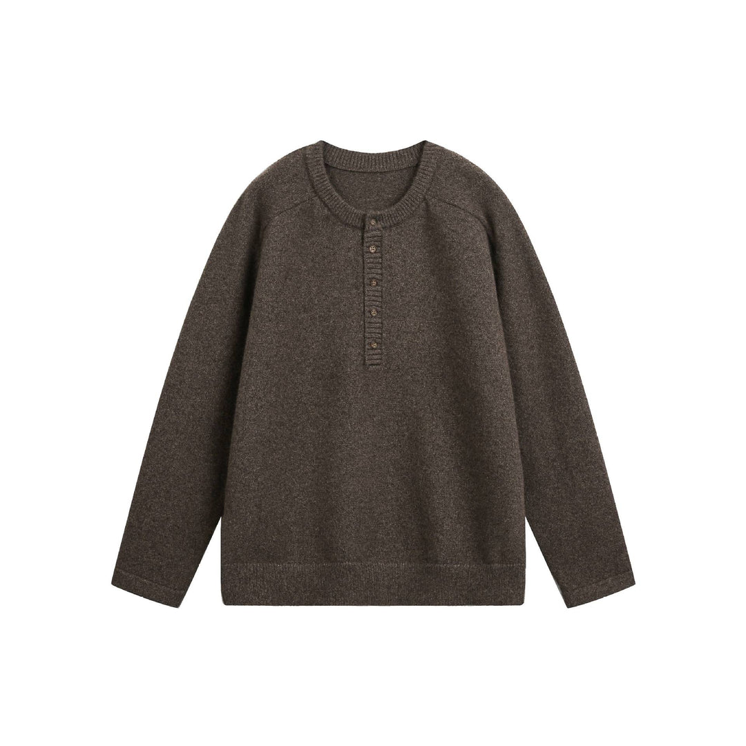 Damen Grobstrick-Henley-Pullover im Oversize-Schnitt mit Knopfleiste Nord Taschen