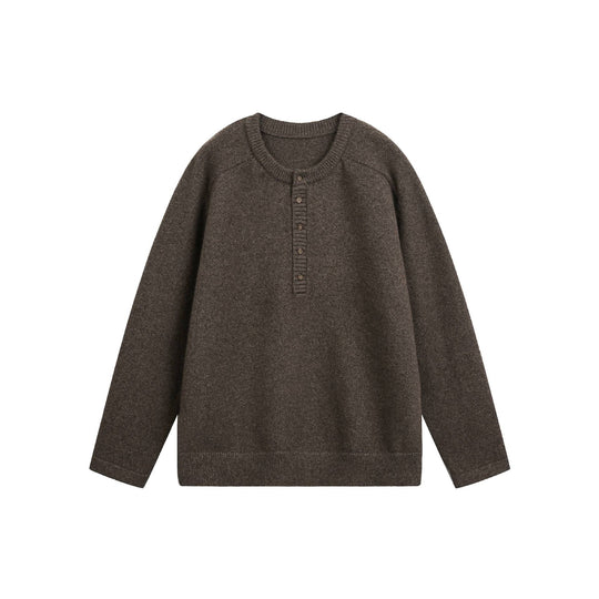 Damen Grobstrick-Henley-Pullover im Oversize-Schnitt mit Knopfleiste Nord Taschen