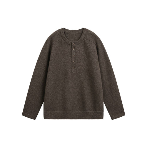 Damen Grobstrick-Henley-Pullover im Oversize-Schnitt mit Knopfleiste Nord Taschen