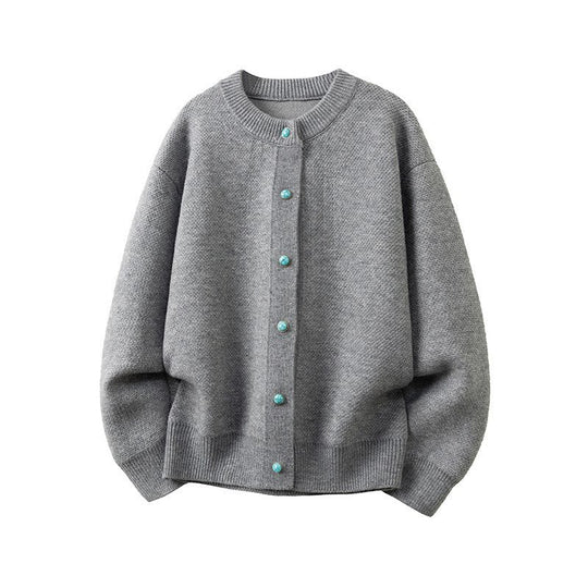 Damen Oversize-Strickjacke mit rundem Ausschnitt und kontrastknöpfen Nord Taschen