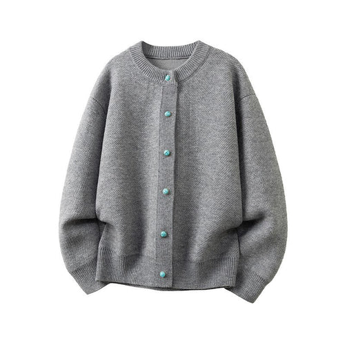 Damen Oversize-Strickjacke mit rundem Ausschnitt und kontrastknöpfen Nord Taschen