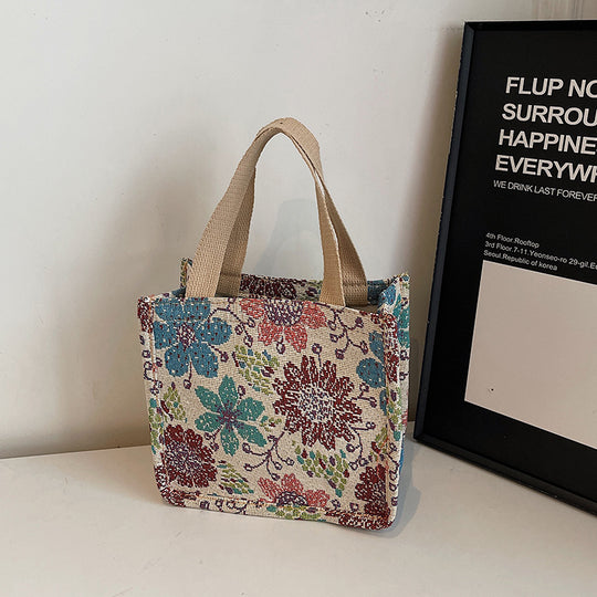 Damen Jute-Tragetasche mit floralem Design und praktischen Griffen Nord Taschen