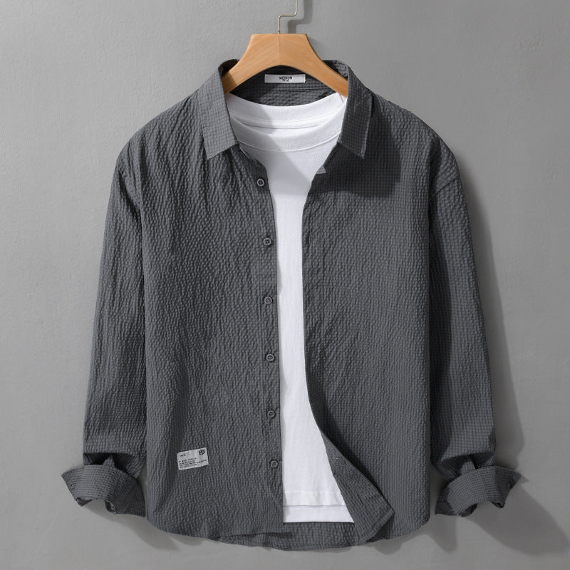 Herren Struktur-Leichthemd im Layering-Style mit Crinkle-Optik und gerundetem Saum Nord Taschen