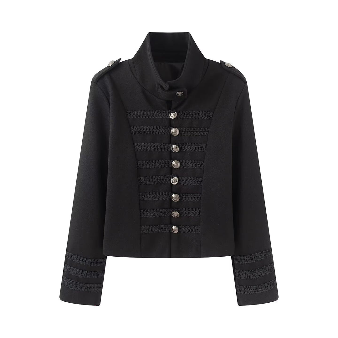 Damen Kurzer Militärisch inspirierter Blouson mit Stehkragen Zierkordeln und Metallknopfleiste Nord Taschen