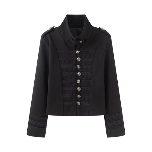 Damen Kurzer Militärisch inspirierter Blouson mit Stehkragen Zierkordeln und Metallknopfleiste Nord Taschen
