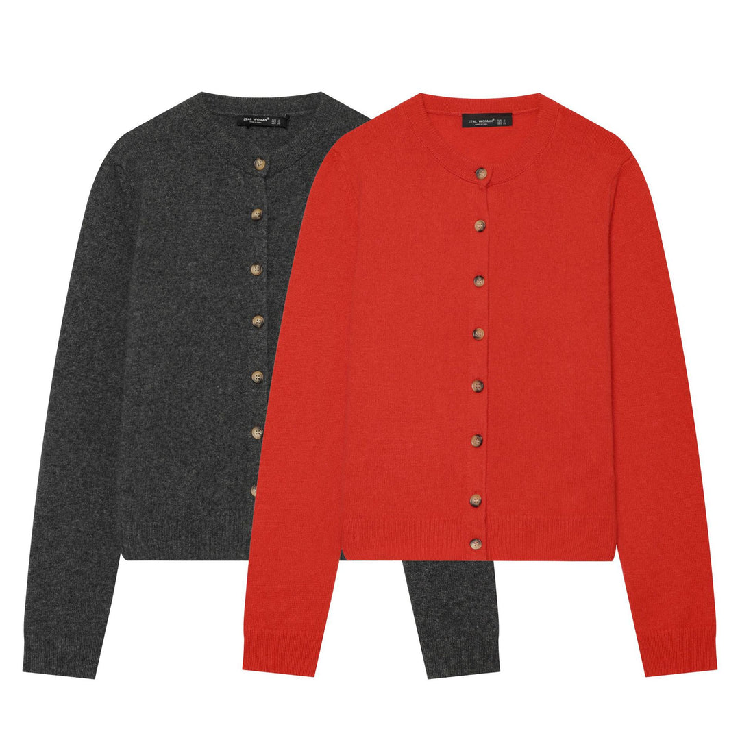 Damen Feinstrick-Cardigan im Cropped-Schnitt mit Rundhalsausschnitt und Holzknopfleiste Nord Taschen