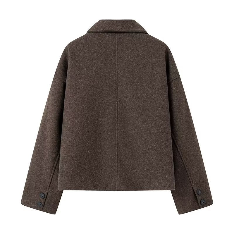 Damen Kurzjacke im Boxy‑Schnitt aus Wollmix mit Hemdkragen und Eingrifftaschen Nord Taschen