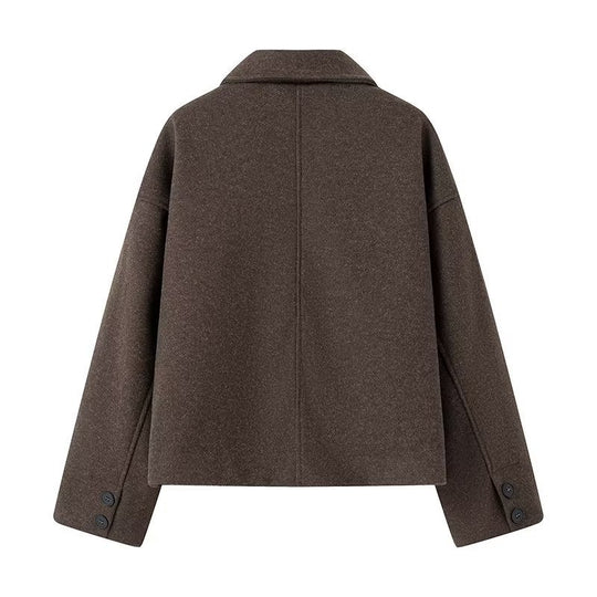 Damen Kurzjacke im Boxy‑Schnitt aus Wollmix mit Hemdkragen und Eingrifftaschen Nord Taschen