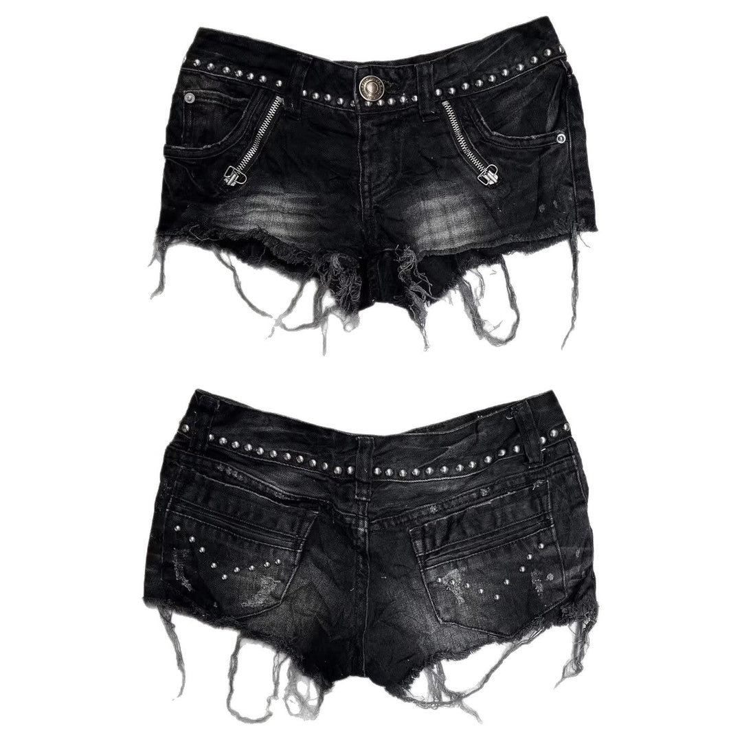 Damen Modische Destroyed Denim-Shorts mit Nieten