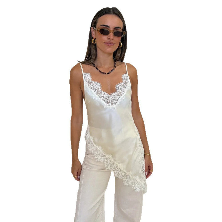 Damen Satin Top mit Spitzendetails