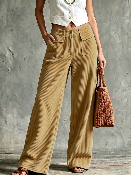 Damen Weite Cord-Palazzohose mit hoher Taille und aufgesetzten Pattentaschen Nord Taschen