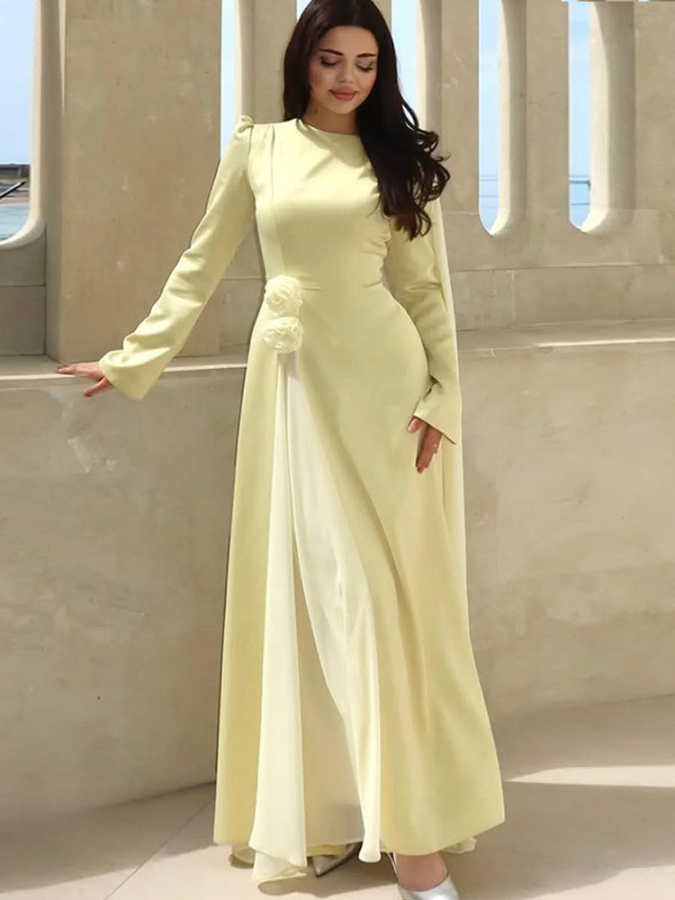 Damen Abendkleid mit Cape-Ärmeln, taillierter Silhouette und Zierblüten-Detail Nord Taschen