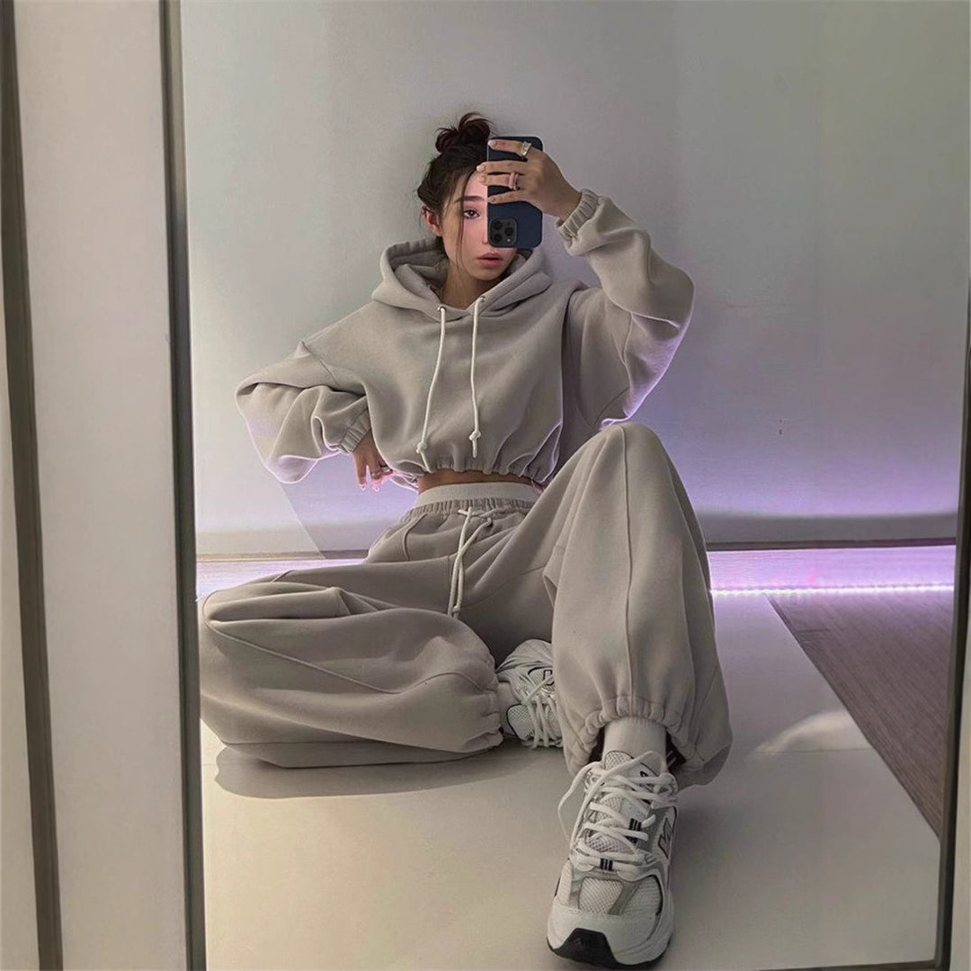 Damen Oversize-Hoodie und Jogginghose Set mit weichem Innenfutter, verstellbarer Kordel und hochgezogenem Bund Nord Taschen