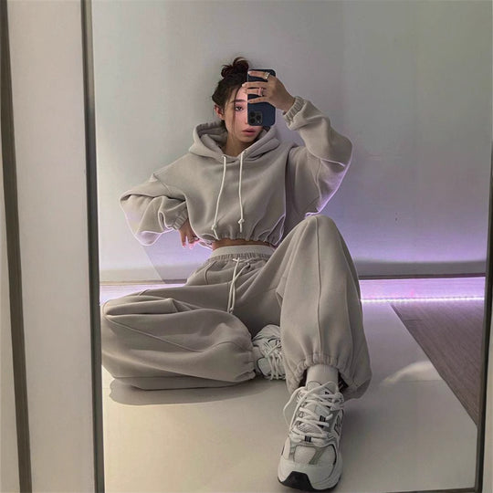 Damen Oversize-Hoodie und Jogginghose Set mit weichem Innenfutter, verstellbarer Kordel und hochgezogenem Bund Nord Taschen