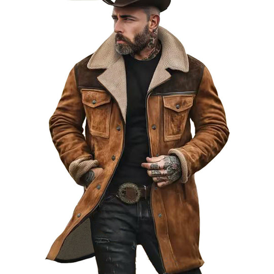 Herren Langer Sherpa-Mantel mit Kunstfellfutter und Wildlederoptik Nord Taschen