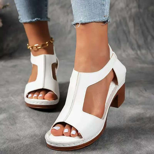 Damen Offene Blockabsatzsandalen mit seitlicher Schnalle