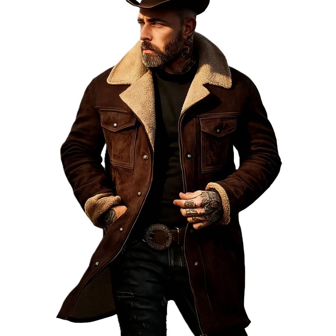 Herren Pilotenjacke aus Velourslederoptik mit Teddyfellinnenfutter und Reverskragen Nord Taschen