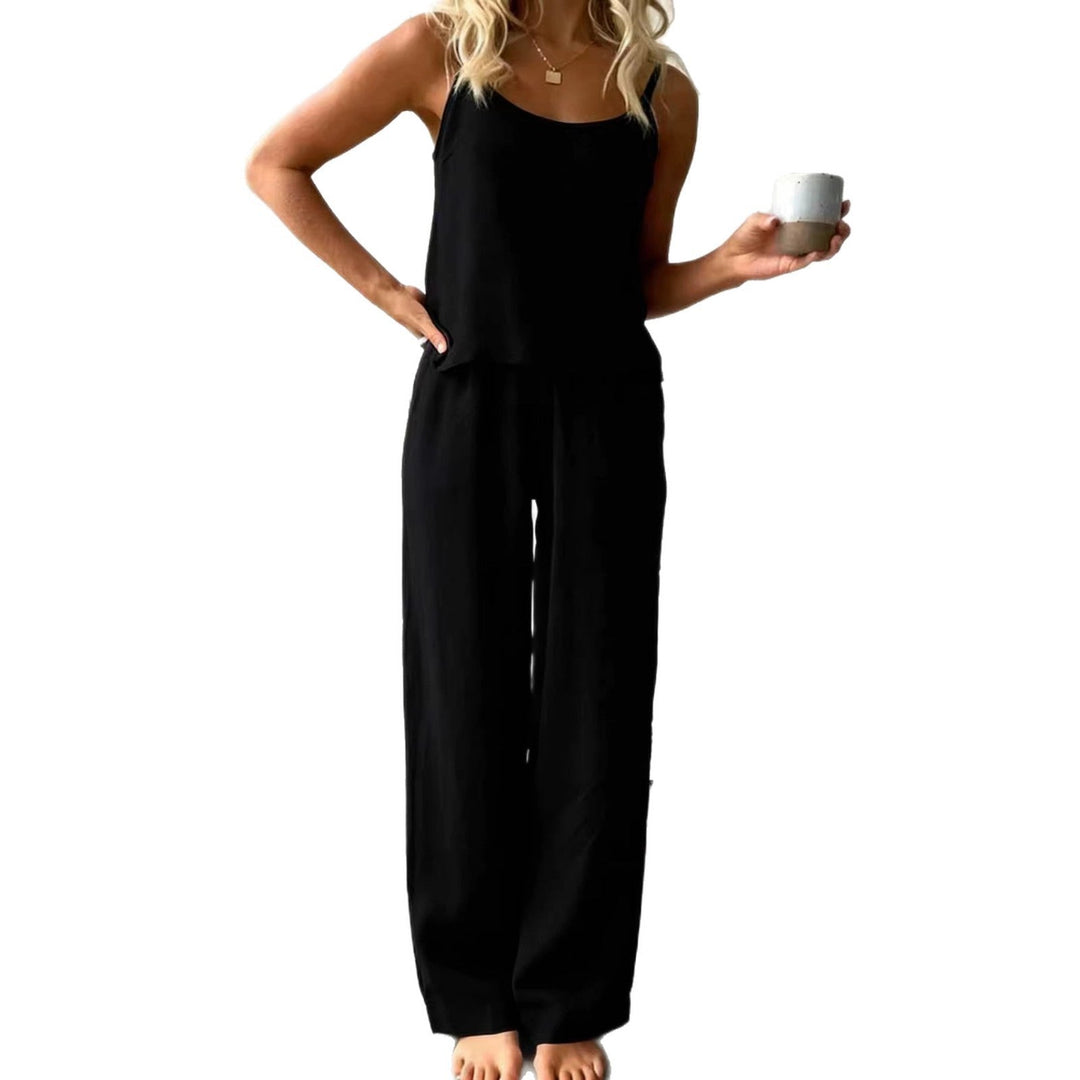Damen lässiges Leinen-Set mit Trägershirt und weiten Hosen Nord Taschen