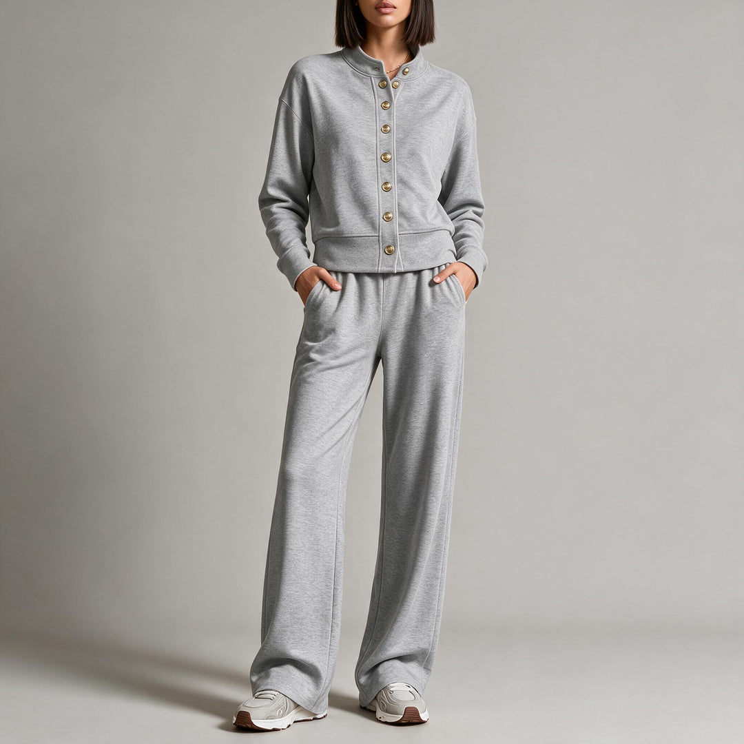 Damen Sweatjacke mit Druckknopfleiste, Stehkragen und weichem Lounge-Schnitt Nord Taschen