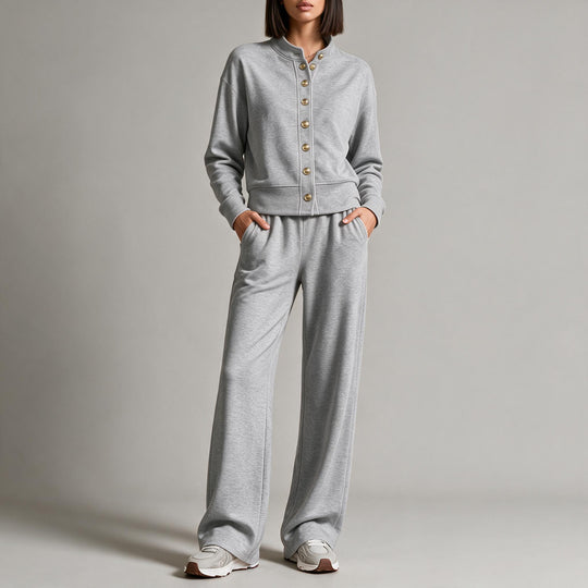 Damen Sweatjacke mit Druckknopfleiste, Stehkragen und weichem Lounge-Schnitt Nord Taschen