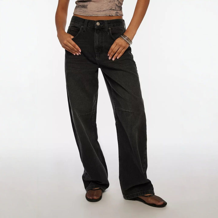 Damen hochgeschnittene weite Denimhose mit Kniepasse und extra weitem Bein Nord Taschen