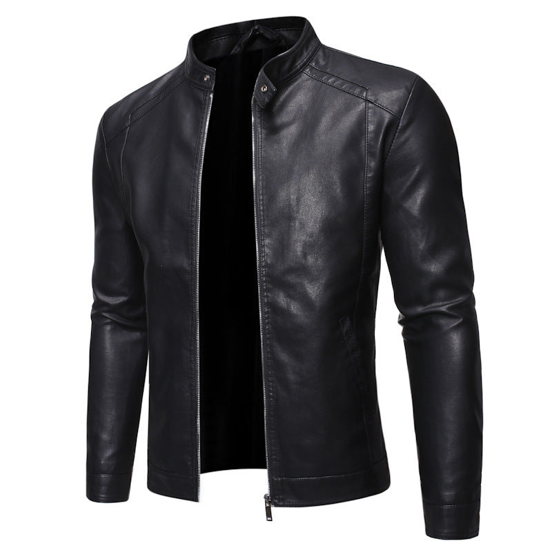 Herren Slim-Fit Lederoptik-Blouson im Racer-Minimalstil mit Druckknopf-Stehkragen Nord Taschen