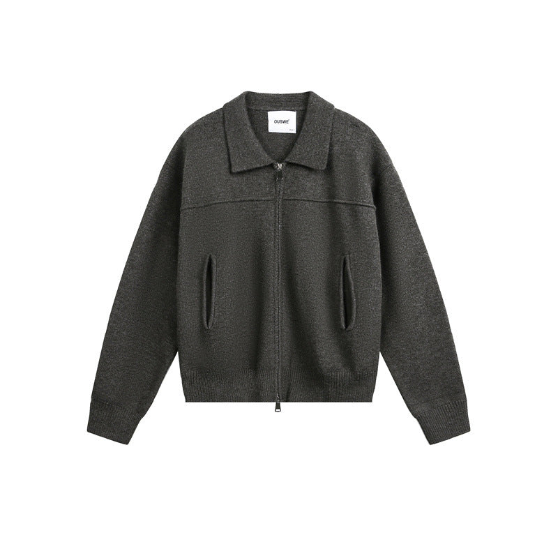 Herren Strick-Zipjacke mit Hemdkragen, Eingrifftaschen und geripptem Saum Nord Taschen