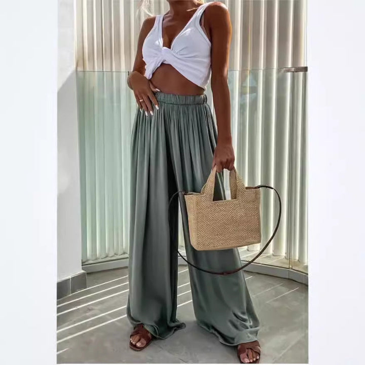 Damen Elegante weite Sommerhose mit elastischem Bund und fließendem Schnitt